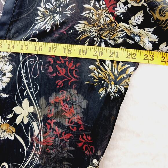 Blouse Kimono NY Design Button-Up Sheer Floral Resort Office Siren Cruise Size L - Picture 10 of 13